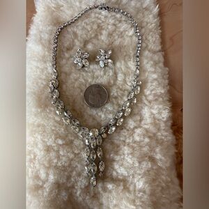 Vintage Weiss rhinestone necklace and earring set. Clip earrings. Maker’s marked
